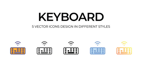 keyboard Icon Design in Five style with Editable Stroke. Line, Solid, Flat Line, Duo Tone Color, and Color Gradient Line. Suitable for Web Page, Mobile App, UI, UX and GUI design.