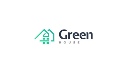 Simple and Minimalist Green House Logo with Linear Concept. Suitable for Real Estate, Construction, Architecture and Building Industry Logo