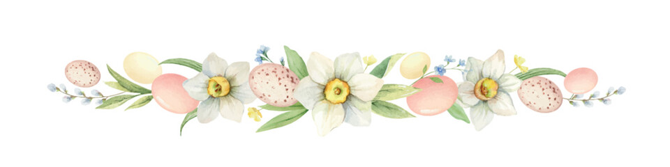 Happy Easter vector watercolor hand painted border.
