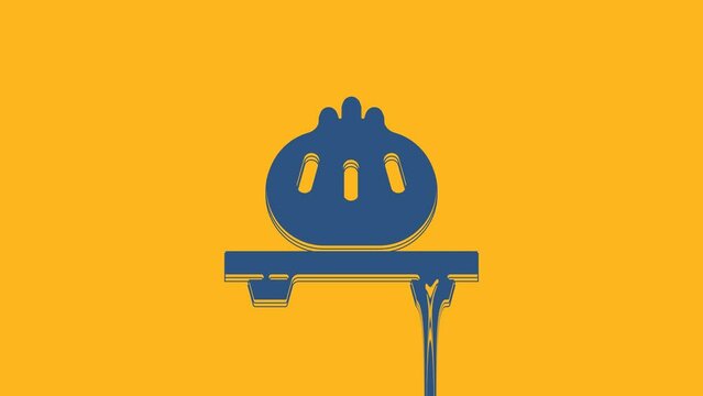 Blue Dumpling on cutting board icon isolated on orange background. Traditional chinese dish. 4K Video motion graphic animation