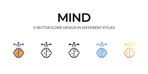 mind Icon Design in Five style with Editable Stroke. Line, Solid, Flat Line, Duo Tone Color, and Color Gradient Line. Suitable for Web Page, Mobile App, UI, UX and GUI design.