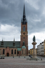 Fototapeta na wymiar View of Riddarholmen Church, former medieval Greyfriars Monastery and final resting place of most Swedish monarchs, located in Gamla Stan, medieval city center of Stockholm, Sweden