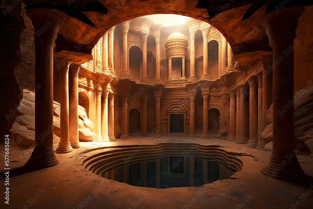 Wall mural ancient cistern at ancient ruins in middle east, created with generative ai