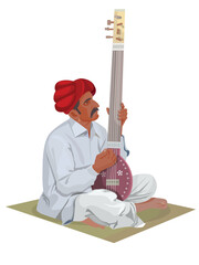 Indian folk musician, Vector design of artist playing folk music - obrazy, fototapety, plakaty