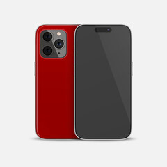 Vector 3d Realistic Red Smartphone Case. Telephone Design Template for Mockup. Phone Device, Front and Back Side, Front View