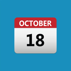 18th October calendar icon. October 18 calendar Date Month icon. Isolated on blue background
