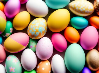 Fototapeta na wymiar many colorful Easter eggs background, Generative AI