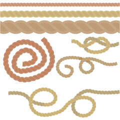 Rope Set - straight and tied up. Jute or hemp twisted. Decorative elements 