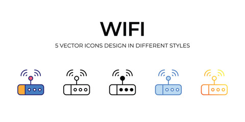 wifi Icon Design in Five style with Editable Stroke. Line, Solid, Flat Line, Duo Tone Color, and Color Gradient Line. Suitable for Web Page, Mobile App, UI, UX and GUI design.