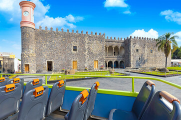 Central plaza in historic centre and colorful colonial architecture of Cuernavaca in Mexico Morelos.