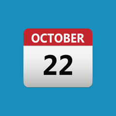 22th October calendar icon. October 22 calendar Date Month icon. Isolated on blue background