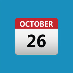 26th October calendar icon. October 26 calendar Date Month icon. Isolated on blue background