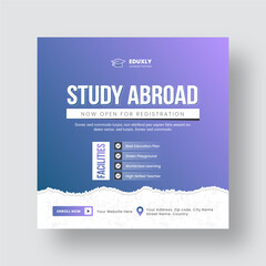 Study abroad banner template. School admission social media banner template or Social media post banner template. Back to school banner template. Online education banner. e-learning banner design.