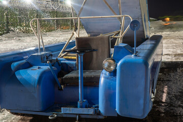 The cabin of a mobile ladder for disembarking and boarding passengers on the plane.