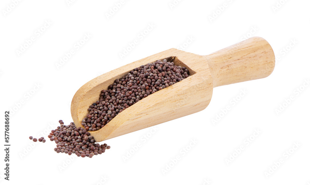 Wall mural mustard seeds in wood scoop isolated on transparent png - Wall murals