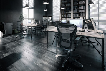 Planning Office Interior - black and white 3D Visualization