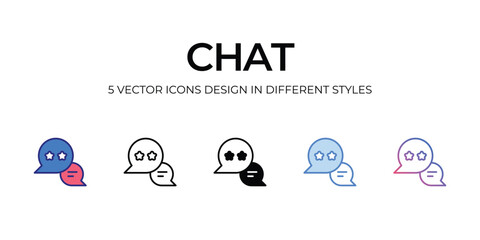 chat Icon Design in Five style with Editable Stroke. Line, Solid, Flat Line, Duo Tone Color, and Color Gradient Line. Suitable for Web Page, Mobile App, UI, UX and GUI design.