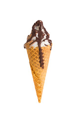 Sorvete de Baunilha com cobertura de chocolate, isolado, PNG Transparente