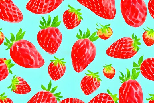 seamless repeating pattern of strawberry watercolor