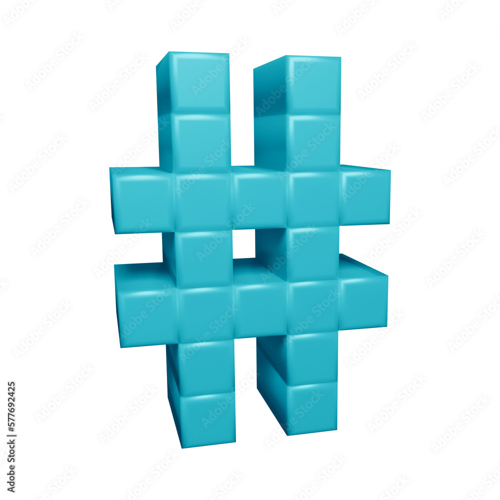 Poster blue hashtag symbol or icon design with cubes or block style in 3d rendering