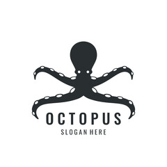 Sea octopus or kraken hipster logo creative template isolated on background.