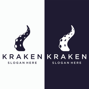 Sea octopus or kraken hipster logo creative template isolated on background.