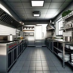 Professional cuisine in the restaurant. Interior design idea. Kitchen concept for designers and architects. Generative AI