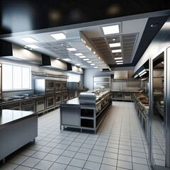 Professional cuisine in the restaurant. Interior design idea. Kitchen concept for designers and architects. Generative AI