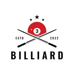 Billiard and cue stick creative logo template design. Logo of sport game billiard, club, tournament and championship.