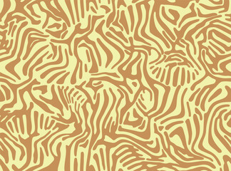 Zebra skin pattern. Seamless animal striped print. Tiger fur background. Hand drawn african safari wallpaper in a natural yellow and beige colors. Vector illustration - obrazy, fototapety, plakaty