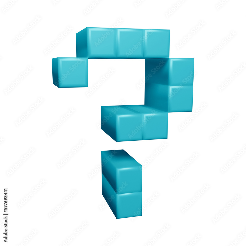 Poster Blue question mark or icon design with cubes or block style in 3d rendering