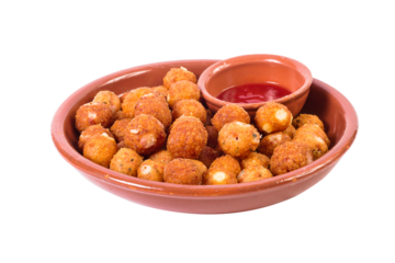 Porção de Bolinhas de Bacalhau, comida típica brasileira, fundo transparente