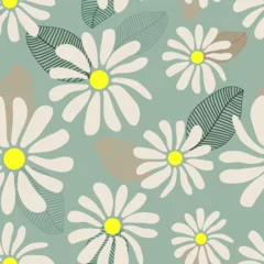 Foto auf Acrylglas Wild chamomile flowers. Seamless floral summer pattern on a light blue background for printing on textiles. Vector. © Sagittarius_13