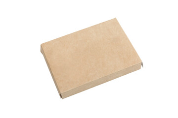 Closed small cardboard craft box. Gift packaging for the holiday. Isolated on a white background. Space for the text.
