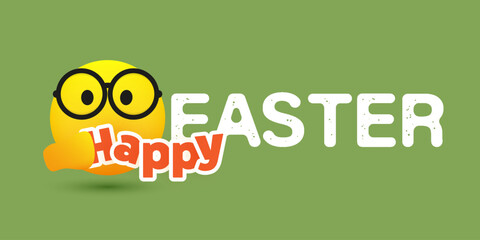 Happy Easter Card Template - Text, Label with Emoticon on a Green Background - Perfect for a Poster, Cover, Web Banner or Postcard - Vector Illustration