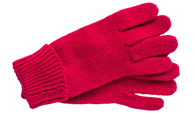 Pair of red woolen glove on a transparent background. Gloves png. - obrazy, fototapety, plakaty