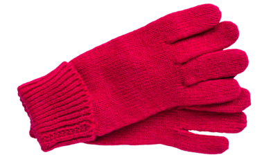 Pair of red woolen glove on a transparent background. Gloves png.