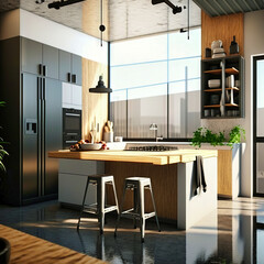 Modern kitchen interior design idea. Concept for designers and architects. Generative AI