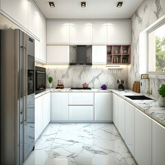 Fototapeta na wymiar Modern kitchen interior design idea. Concept for designers and architects. Generative AI