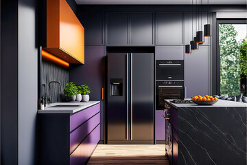 Modern kitchen interior design idea. Concept for designers and architects. Generative AI
