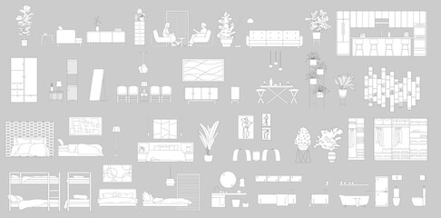 Collection of flat vector illustrations of furniture ideal for architectural design and design - obrazy, fototapety, plakaty