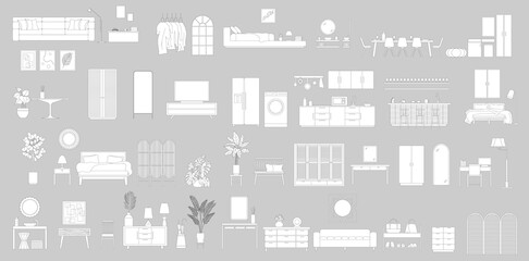 Collection of flat vector illustrations of furniture ideal for architectural design and design	 - obrazy, fototapety, plakaty