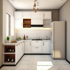 Fototapeta premium Modern kitchen interior design idea. Concept for designers and architects. Generative AI
