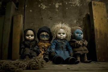 Fototapeta na wymiar Scary dolls in the abondoned building