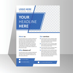 modern brochure flyer design template, poster business leaflets presentation pamphlet annual, a4 print layout with colorful blue color vector illustration. Corporate flyer template design with image.