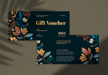 Dark Vintage Floral Patterned Gift Voucher With Generative AI
