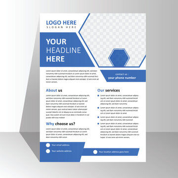 modern brochure flyer design template, poster business leaflets presentation pamphlet annual, a4 print layout with colorful blue color vector illustration. Corporate flyer template design with image.