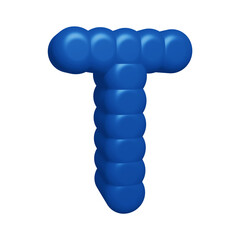 Blue alphabet letter t in 3d rendering