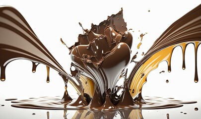  a chocolate splash with a white background and a white background.  generative ai