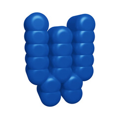 Blue alphabet letter w in 3d rendering